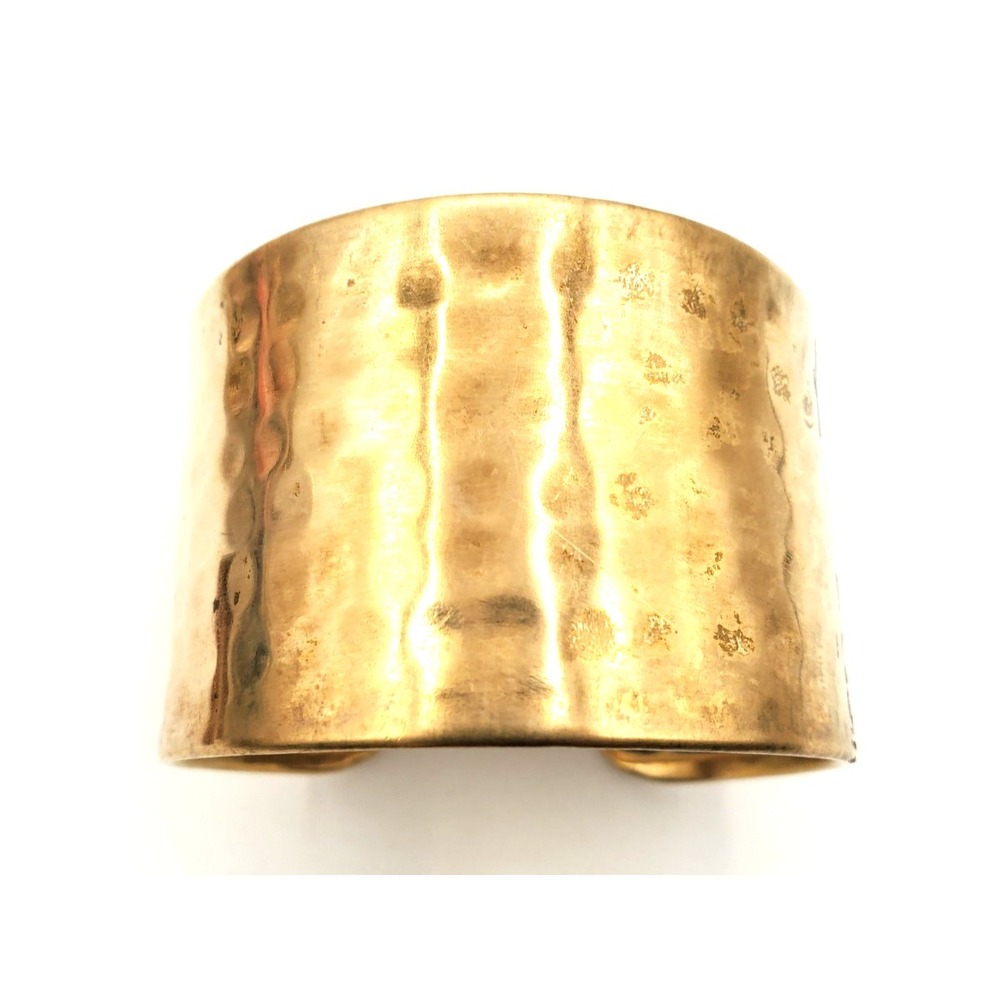 Vintage Wide Hammered Brass Cuff Bracelet Minimalist Statement Open Back - Picture 2 of 4